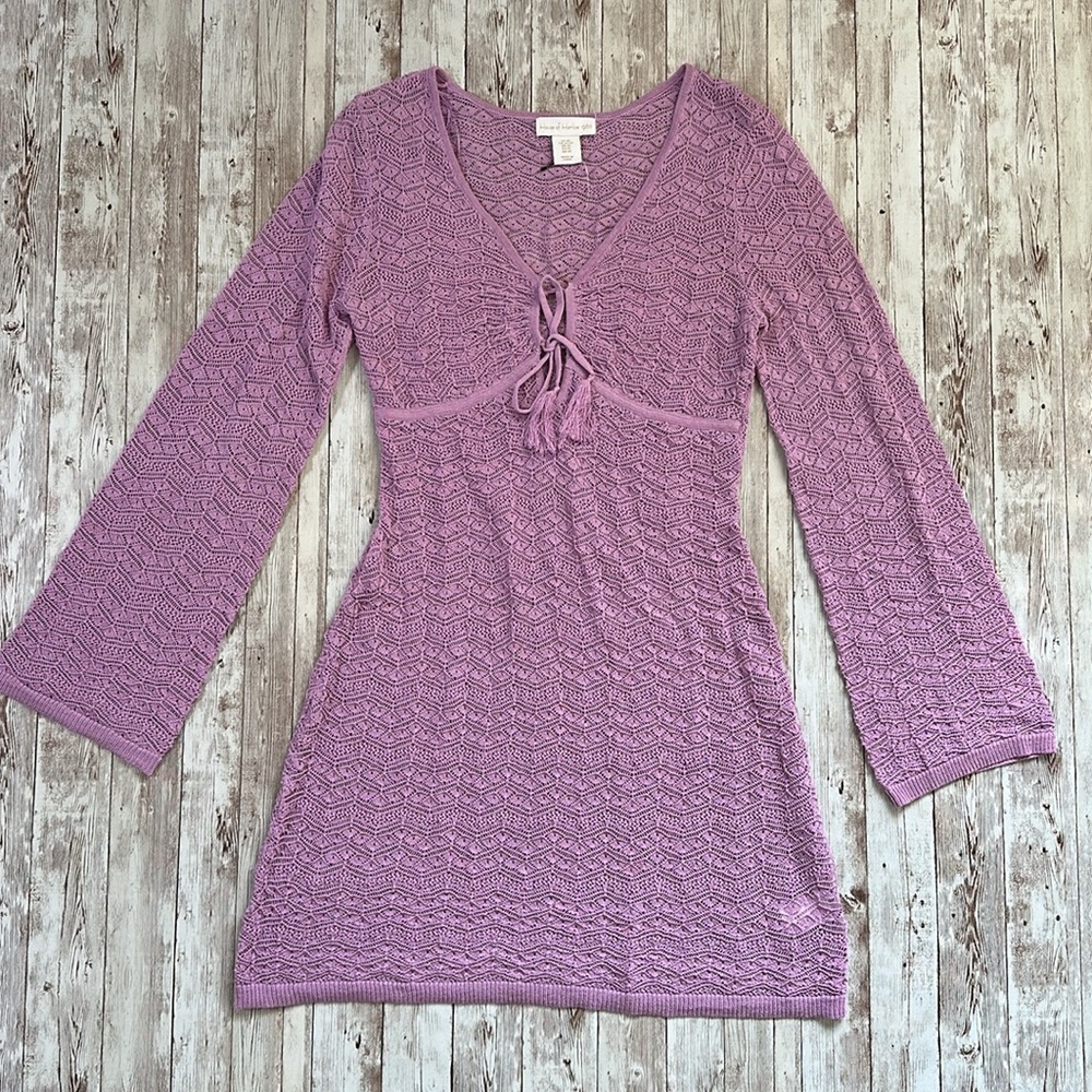 NWOT House Of Harlow 1960 Lavender Crochet Cover Up Dress sz XS Front Keyhole